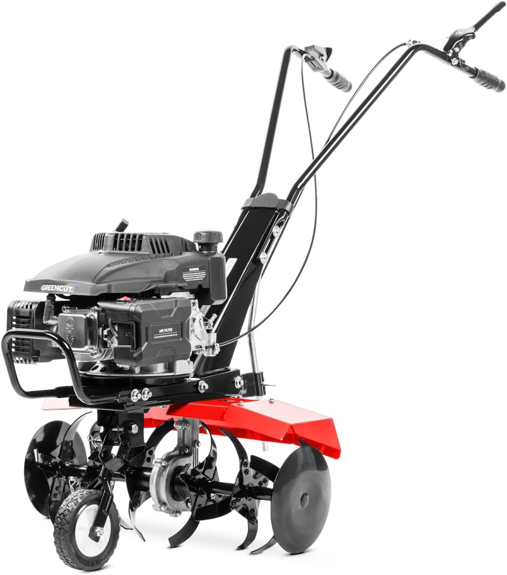 Imagen de una motoazada pequeña de gasolina de la marca Greencut modelo GTC 190X